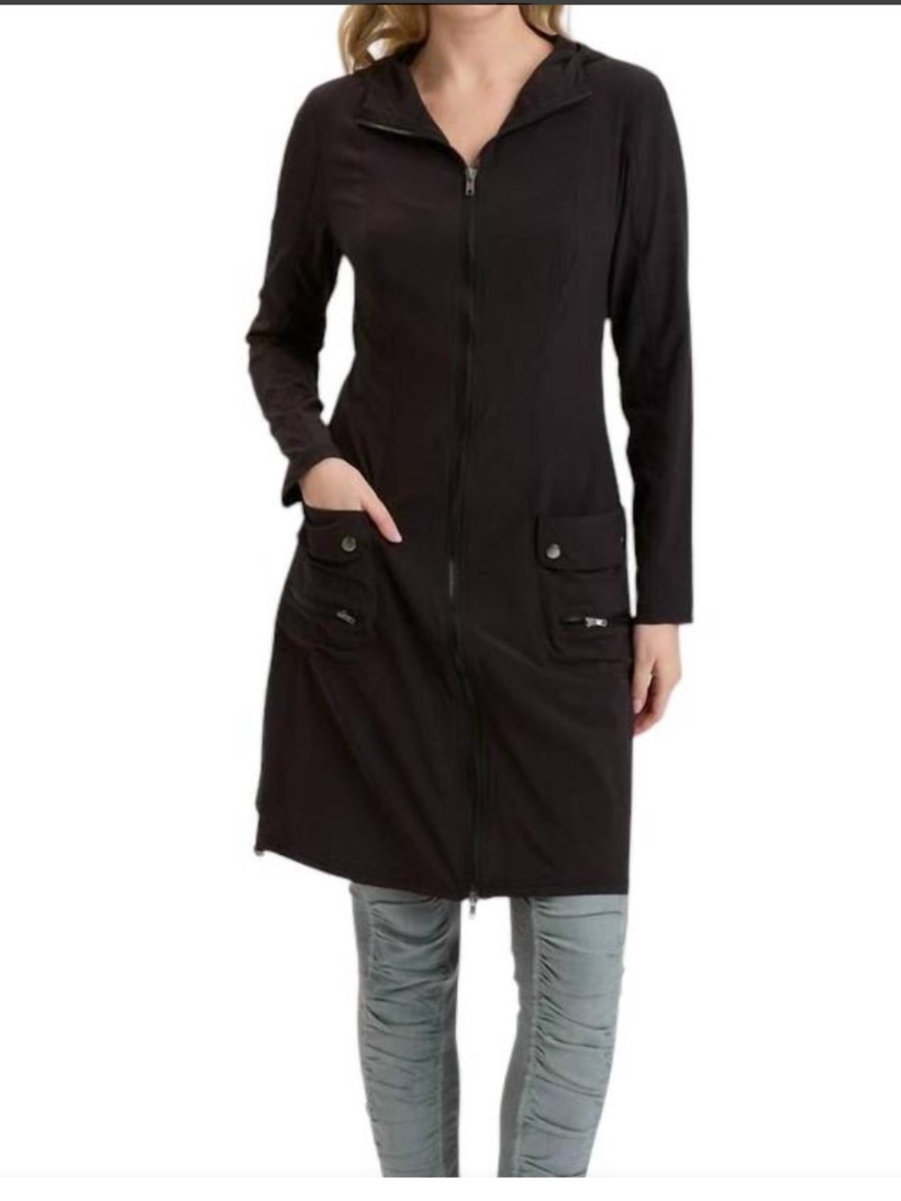 XCVI Women’s Black Long Zip Front Jacket Dress Medium